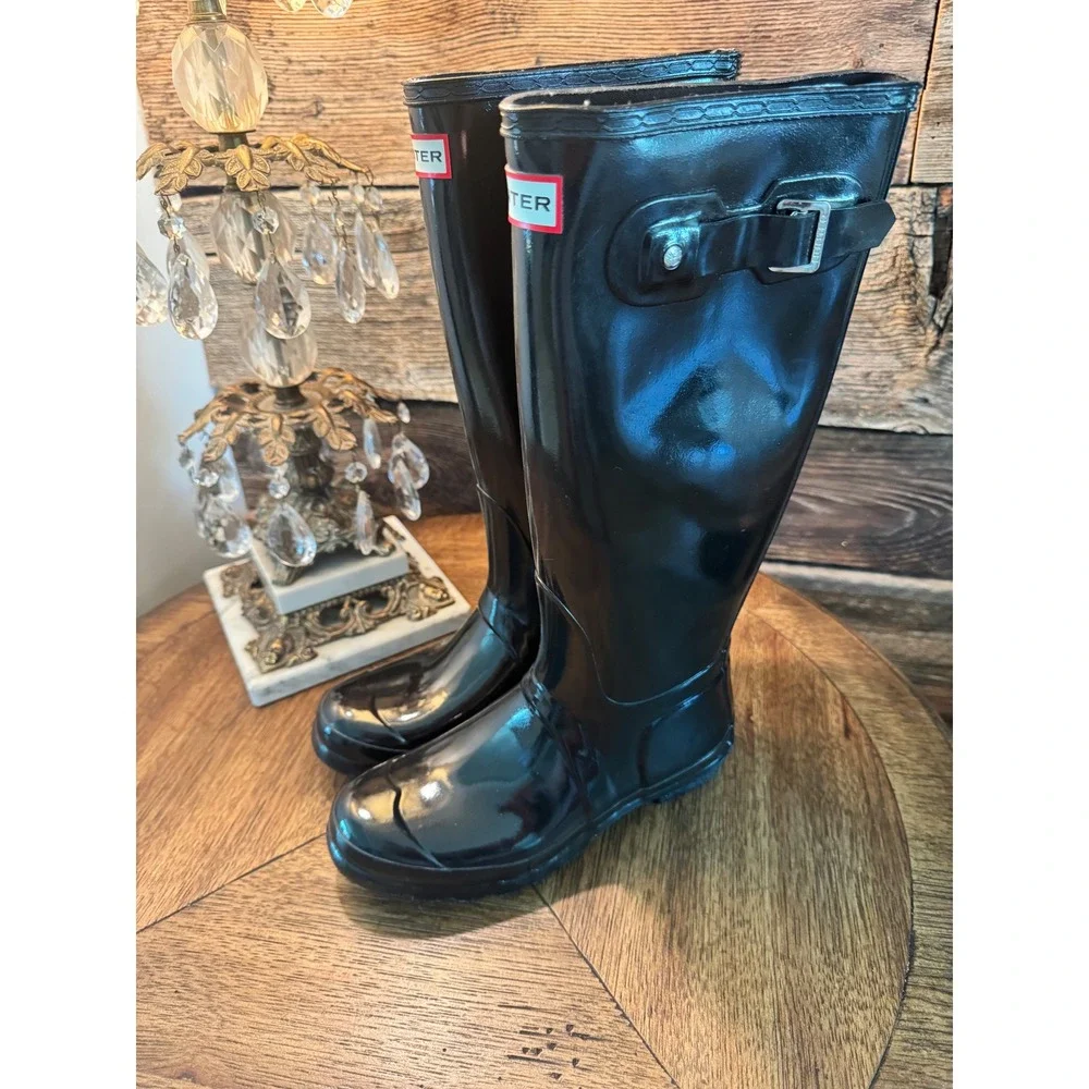 Hunter Original Tall Gloss Rain Boots Black Waterproof Rubber WFT1000RGL US 7F